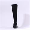 Miss Elastic Block Heel Long Boot - Black Stretch